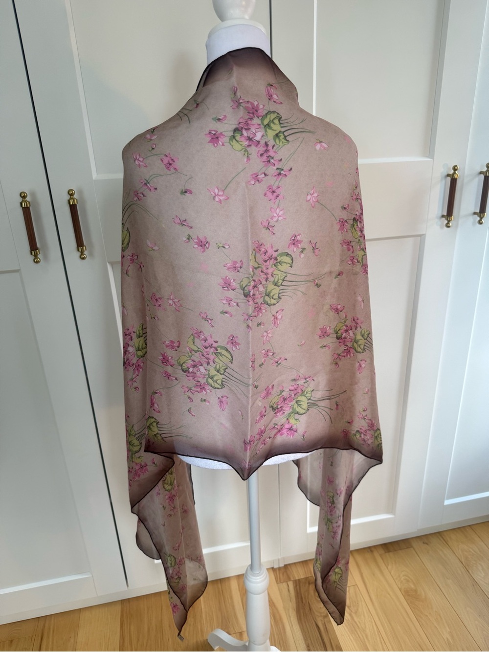 Valentino Pink Floral Sheer Scarf with Green Accents